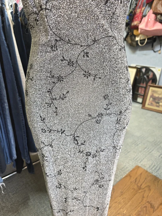 Vintage Y2K Rocket Candy Silver Sparkle Slip Prom Dress Black Floral Pattern - Picture 3 of 11